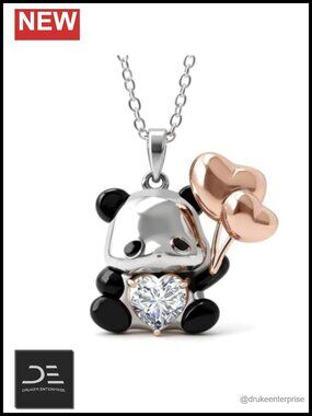 Panda Necklace S925 Sterling Silver 18K White Gold Plated Pendant Jewelry